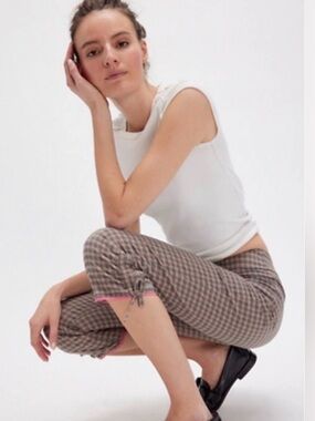 Free People Plaid Cropped Slim Capris